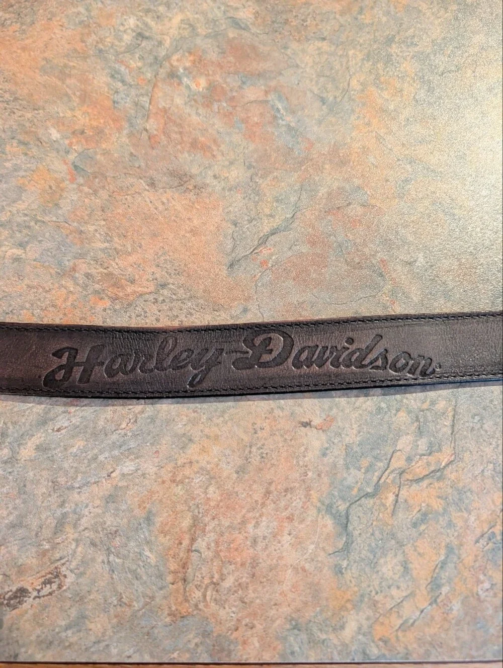 Vintage Y2K 2000s Harley Davidson Tooled Embossed Leather Belt Biker Black Brown